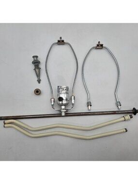 Vintage Lamp Harp Finial Socket Assembly Chrome & Brass Fits Metal Rods